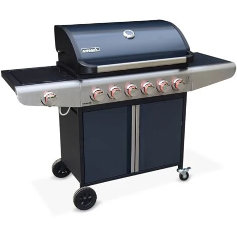 Barbecue Au Gaz - Bazin 6 Gris Anthracite - Cuisine Extérieure 7 Brûleurs Dont 1 Feu Latéral Avec Tablettes Et Thermomètre, Rangement, Roues 3 Barbecue Au Gaz - Bazin 6 Gris Anthracite - Cuisine Extérieure 7 Brûleurs Dont 1 Feu Latéral Avec Tablettes Et Thermomètre, Rangement, Roues