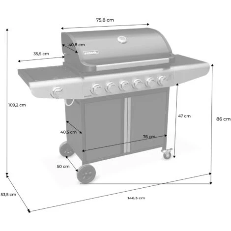 Barbecue Au Gaz - Bazin 6 Gris Anthracite - Cuisine Extérieure 7 Brûleurs Dont 1 Feu Latéral Avec Tablettes Et Thermomètre, Rangement, Roues 6 Barbecue Au Gaz - Bazin 6 Gris Anthracite - Cuisine Extérieure 7 Brûleurs Dont 1 Feu Latéral Avec Tablettes Et Thermomètre, Rangement, Roues – Image 4