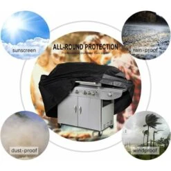 Housse Barbecue, Housse Bâche Résistante De 210D Oxford Protection BBQ Couverture De Grill Anti-UV/Anti-l'eau/Anti-l'Humidité (145× 61 × 117cm) -Jardin Calme Soldes Magasin 76035360 3