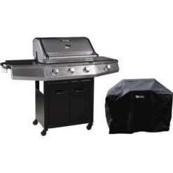 Barbecue Gaz Avec LED Bingo 4 - 4 Brûleurs Dont 1 Latéral - 14kW + Housse Protection - Noir