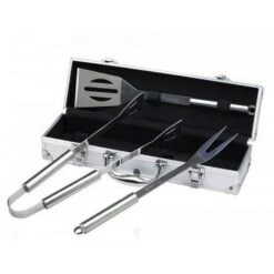 Lot D'Ustensiles Pour Barbecue, Set D'Ustensiles Bbq Pour Grillades, Mallette En Aluminium, 3 Ustensiles En Acier Inoxydable, Matériau: Alliage En Aluminium -Jardin Calme Soldes Magasin 81650209 2