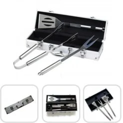 Lot D'Ustensiles Pour Barbecue, Set D'Ustensiles Bbq Pour Grillades, Mallette En Aluminium, 3 Ustensiles En Acier Inoxydable, Matériau: Alliage En Aluminium -Jardin Calme Soldes Magasin 81650209 5