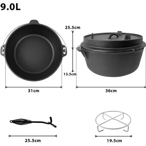 Froadp Four Néerlandais, Dutch Oven Set, Pour L'intérieur Et Le Plein Air Camping BBQ (9,0L) 4 Froadp Four Néerlandais, Dutch Oven Set, Pour L'intérieur Et Le Plein Air Camping BBQ (9,0L) – Image 2