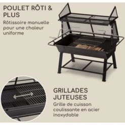 Rôtissoire Barbecue - Klarstein Milos Alto - Rangement à Bois - Brochette De Rôtisserie Manuelle - Housse De Pluie - Noir -Jardin Calme Soldes Magasin 82811659 3