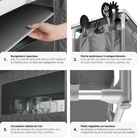 Meuble De Camping 2 Compartiments 4 étagères - Meuble De Rangement Cuisine, Cuisine De Camping, Equipement Camping 7 Meuble De Camping 2 Compartiments 4 étagères - Meuble De Rangement Cuisine, Cuisine De Camping, Equipement Camping – Image 5