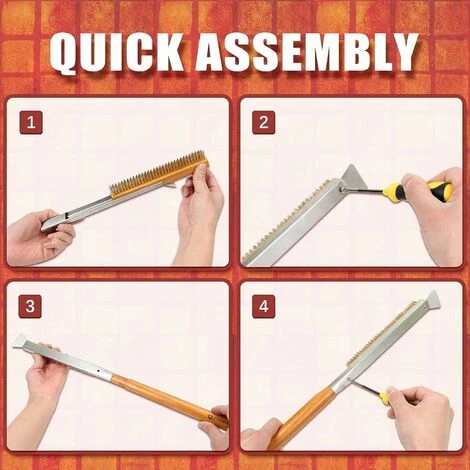 DHKLFA Brosse Pour Four à Pizza, Brosse De Nettoyage Pour Pierre à Pizza En Fil De Cuivre Avec Grattoir, Outil De Nettoyage Pour Barbecue Avec Manche En Bois, Accessoires Pour Four à Pizza De Cuisine 6 DHKLFA Brosse Pour Four à Pizza, Brosse De Nettoyage Pour Pierre à Pizza En Fil De Cuivre Avec Grattoir, Outil De Nettoyage Pour Barbecue Avec Manche En Bois, Accessoires Pour Four à Pizza De Cuisine – Image 4