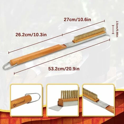DHKLFA Brosse Pour Four à Pizza, Brosse De Nettoyage Pour Pierre à Pizza En Fil De Cuivre Avec Grattoir, Outil De Nettoyage Pour Barbecue Avec Manche En Bois, Accessoires Pour Four à Pizza De Cuisine 7 DHKLFA Brosse Pour Four à Pizza, Brosse De Nettoyage Pour Pierre à Pizza En Fil De Cuivre Avec Grattoir, Outil De Nettoyage Pour Barbecue Avec Manche En Bois, Accessoires Pour Four à Pizza De Cuisine – Image 5
