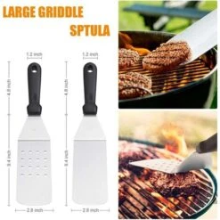 9 Pcs Ensemble De Spatuleen Acier Inoxydable, Ensemble D'accessoires Pour Plaque Chauffante Professionnelle BBQ, Barbecue Spatule Ustensiles Set, Spatule Plancha Pour Teppanyaki -Jardin Calme Soldes Magasin 86602207 3