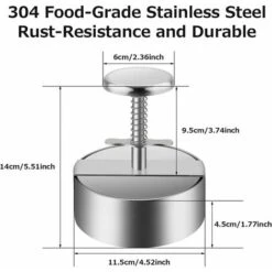 Presse à Burger, 304 Acier Inoxydable Presse à Hamburger, Ajustable Steak Haché Presse à Burger, Facile à Utiliser, Antiadhésive Presse à Hamburger Pour Réunion De Famille, Fête -Jardin Calme Soldes Magasin 88835316 2