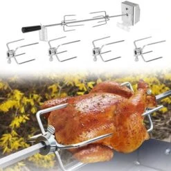 Ustensile De Barbecue Tournebroche Barbecue 107 Cm Set De Brochettes Pour Grill Avec Electrique Moteur 4W, 4x Brochettes Aiguilles HENGMEI -Jardin Calme Soldes Magasin 90040631 2