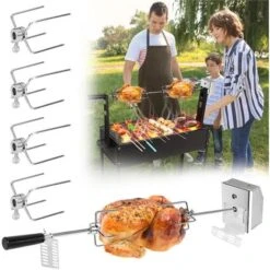 Ustensile De Barbecue Tournebroche Barbecue 107 Cm Set De Brochettes Pour Grill Avec Electrique Moteur 4W, 4x Brochettes Aiguilles HENGMEI -Jardin Calme Soldes Magasin 90040631 3