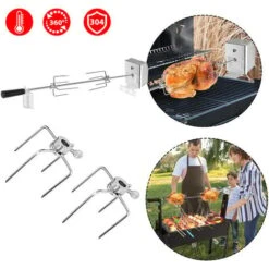Ustensile De Barbecue Tournebroche Barbecue 107 Cm Set De Brochettes Pour Grill Avec Electrique Moteur 4W, 4x Brochettes Aiguilles HENGMEI -Jardin Calme Soldes Magasin 90040631 4