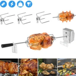 Ustensile De Barbecue Tournebroche Barbecue 107 Cm Set De Brochettes Pour Grill Avec Electrique Moteur 4W, 4x Brochettes Aiguilles HENGMEI -Jardin Calme Soldes Magasin 90040631 5