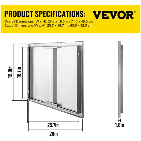 Porte Double Acces En Acier Inox Cuisine Exterieure Ilot De Barbecue Bbq 71x48cm 4 Porte Double Acces En Acier Inox Cuisine Exterieure Ilot De Barbecue Bbq 71x48cm – Image 2