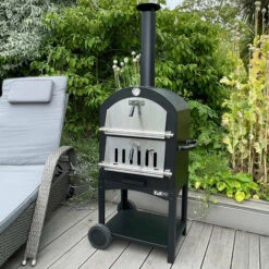 Four Extérieur Pour Pizza ⌀ 30cm Au Charbon De Bois En En Seulement 20 Min - Four De Jardin 156cm X 64cm X 43cm Noir Acier - Barbecue - Grilloir [Pelle, Roulette, Pierre à Pizza INCLUS] -Jardin Calme Soldes Magasin 9286104 4