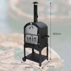 Four Extérieur Pour Pizza ⌀ 30cm Au Charbon De Bois En En Seulement 20 Min - Four De Jardin 156cm X 64cm X 43cm Noir Acier - Barbecue - Grilloir [Pelle, Roulette, Pierre à Pizza INCLUS] -Jardin Calme Soldes Magasin 9286104 5