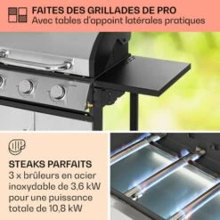 Klarstein Barbecue Gaz Camping 3 Brûleurs à Gaz, Plancha Au Gaz 3 Anneaux De 10.8 KW, Gril à Gaz En Acier Inoxydable, BBQ Exterieur Avec Feu A Gaz, Plancha Gaz Inox, Cuisinière Extérieure Gaz Propane -Jardin Calme Soldes Magasin 93970055 3