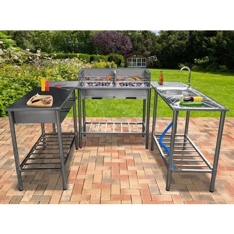 Garten Evier D'extérieur En Acier Inoxydable (camping) - Avec Robinet, Tuyau D'évacuation - 100 X 50,5 X 87 Cm 5 Garten Evier D'extérieur En Acier Inoxydable (camping) - Avec Robinet, Tuyau D'évacuation - 100 X 50,5 X 87 Cm – Image 3
