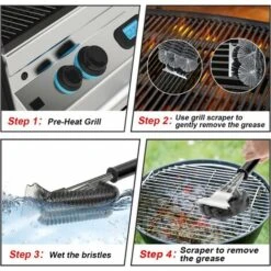 Brosse Barbecue, 4 En 1 Brosse Nettoyage Barbecue Avec Grattoir Et Long Manche, Poils Acier Inoxydable,Nettoyer Grille Barbecue, Accessoire Barbecues Pour Grille à Gaz,Grille Au Charbon De Bois -Jardin Calme Soldes Magasin 94926523 4