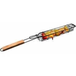 Lot De 4 Paniers à Brochettes Anti-adhésifs Pour Barbecue Avec Poignée En Bois Résistante à La Chaleur Pour Légumes, Crevettes, Fruits De Mer，Panier Barbecue Barbecue Grillades Saucisses Barbecue Pani -Jardin Calme Soldes Magasin 95134356 2