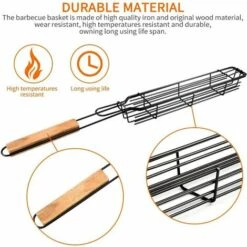 Lot De 4 Paniers à Brochettes Anti-adhésifs Pour Barbecue Avec Poignée En Bois Résistante à La Chaleur Pour Légumes, Crevettes, Fruits De Mer，Panier Barbecue Barbecue Grillades Saucisses Barbecue Pani -Jardin Calme Soldes Magasin 95134356 3