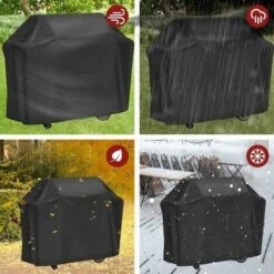 Housse Barbecue, Housse Bâche De Protection Résistante De 210D Oxford Protection BBQ à Gaz, Couverture De Grill Anti-Vent/Anti-UV/Anti-l'eau/Anti-l'Humidité/Antipoussière 147x61x117cm Noir -Jardin Calme Soldes Magasin 95291852 4