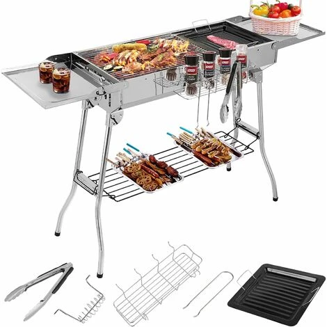 Barbecue à Charbon Pliant Portable, BBQ De Table Avec Double Ailes, Pour Camping Et Pique Nique, Barbecue De Jardin, Avec Poêle à Frire Antiadhésive, 1223075cm 3 Barbecue à Charbon Pliant Portable, BBQ De Table Avec Double Ailes, Pour Camping Et Pique Nique, Barbecue De Jardin, Avec Poêle à Frire Antiadhésive, 1223075cm