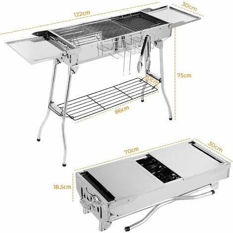 Barbecue à Charbon Pliant Portable, BBQ De Table Avec Double Ailes, Pour Camping Et Pique Nique, Barbecue De Jardin, Avec Poêle à Frire Antiadhésive, 1223075cm 4 Barbecue à Charbon Pliant Portable, BBQ De Table Avec Double Ailes, Pour Camping Et Pique Nique, Barbecue De Jardin, Avec Poêle à Frire Antiadhésive, 1223075cm – Image 2