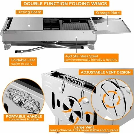 Barbecue à Charbon Pliant Portable, BBQ De Table Avec Double Ailes, Pour Camping Et Pique Nique, Barbecue De Jardin, Avec Poêle à Frire Antiadhésive, 1223075cm 6 Barbecue à Charbon Pliant Portable, BBQ De Table Avec Double Ailes, Pour Camping Et Pique Nique, Barbecue De Jardin, Avec Poêle à Frire Antiadhésive, 1223075cm – Image 4
