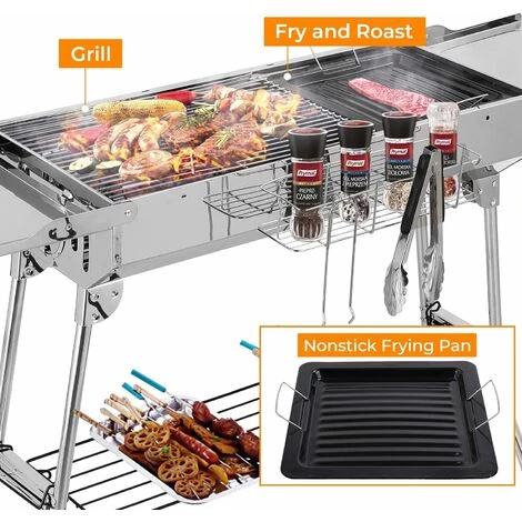 Barbecue à Charbon Pliant Portable, BBQ De Table Avec Double Ailes, Pour Camping Et Pique Nique, Barbecue De Jardin, Avec Poêle à Frire Antiadhésive, 1223075cm 7 Barbecue à Charbon Pliant Portable, BBQ De Table Avec Double Ailes, Pour Camping Et Pique Nique, Barbecue De Jardin, Avec Poêle à Frire Antiadhésive, 1223075cm – Image 5