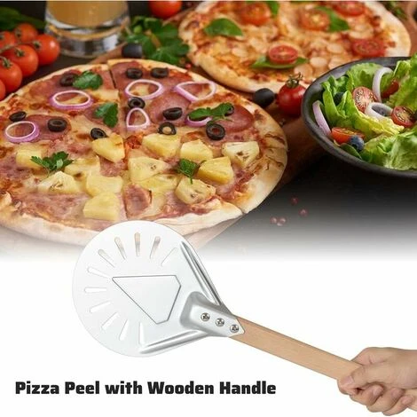 Pelle à Pizza Ronde 8 Pouces, Pelle à Pizza Perforée Avec Longue Poignée En Bois Amovible, Fabriqué En Aluminium Et Poignée Antidérapante 5 Pelle à Pizza Ronde 8 Pouces, Pelle à Pizza Perforée Avec Longue Poignée En Bois Amovible, Fabriqué En Aluminium Et Poignée Antidérapante – Image 3