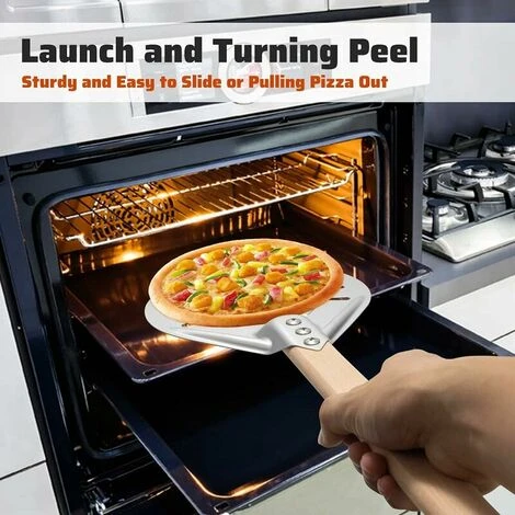 Pelle à Pizza Ronde 8 Pouces, Pelle à Pizza Perforée Avec Longue Poignée En Bois Amovible, Fabriqué En Aluminium Et Poignée Antidérapante 7 Pelle à Pizza Ronde 8 Pouces, Pelle à Pizza Perforée Avec Longue Poignée En Bois Amovible, Fabriqué En Aluminium Et Poignée Antidérapante – Image 5