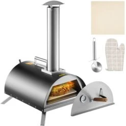 VEVOR Four A Pizza Exterieur Acier Inoxydable Four Portable Pizza 30,48 Cm Avec Port Combustible Charbon Bois Pierre Cuisson Cordierite 500℃ Pour Legumes Jardins Terrasses Patios 600x400x790 Mm