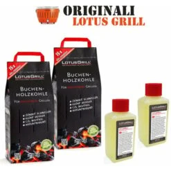 2x LotusGrill CHARBON DE BOIS DE HÊTRE 2,5 Kg SAC Incl. 2x LotusGrill PASTA 200ml, Tous Deux Conçus Pour Les Raucharmes De Barbecue Avec LotusGrill